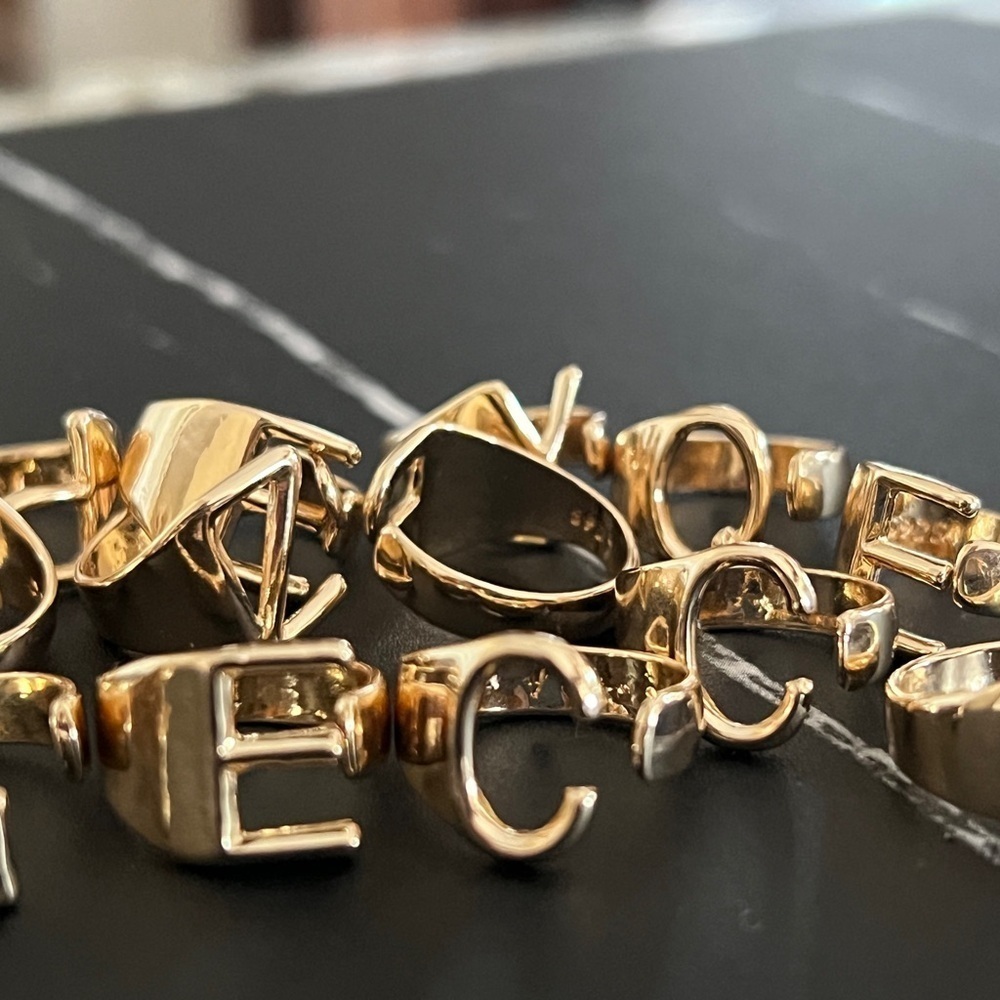 Gold Plated 925 Initial Pinky Rings Smooth Comfortable Band 5.5